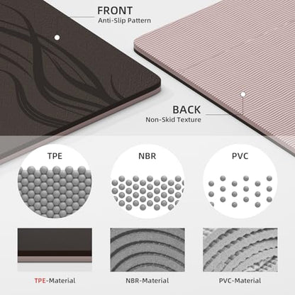 Extra Wide Yoga Mat 76"x40"x10mm TPE Non-Slip Fitness Exercise Mat - color: Brown Beige