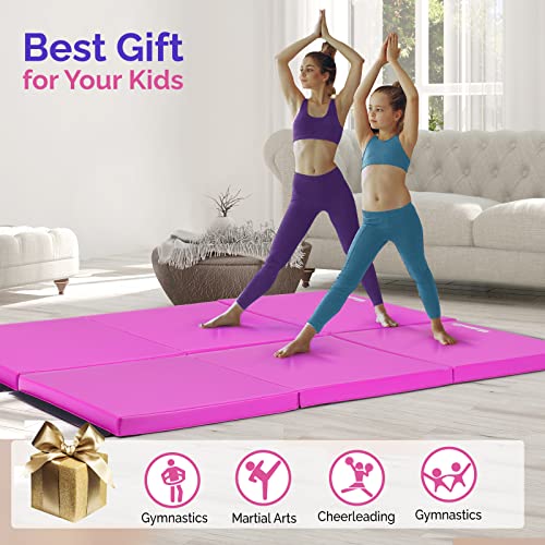 Matladin 6' Folding Tri-fold Gymnastics Gym Exercise Aerobics Mat, 6ft x 2ft x 2in PU Leather Tumbling Mats with Hook & Loop Fastener for Stretching Yoga Cheerleading Martial Arts - color: 'Purple
