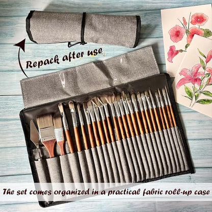 25PCS Paint Brush Set for Watercolor, Acrylic, Gouache and Oil Paint | tumuarta Artist Paint Brushes Kit, Synthetic Nylon Round & Flat Detail Brushes for Art Drawing Beginners & Artists