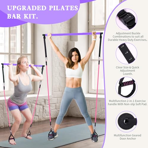 Bbtops Pilates Bar Kit with Resistance Bands,Pilates Bar with Stackable Bands Workout Equipment for Legs,Hip,Waist and Arm,Exercise Fitness Equipment for Women & Men Home Gym Yoga Pilates - color: Dark Purple