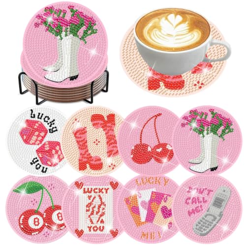 8 Pcs Pink Vintage Diamond Art Coasters, Diamond Painting Coasters 4×4inch | Diy Retro Funny Diamond Painting Coasters With Cork Pads, Non Slip Diamond Art Kits For Adults Supplies For Gift Home Decor - color: Hummingbird