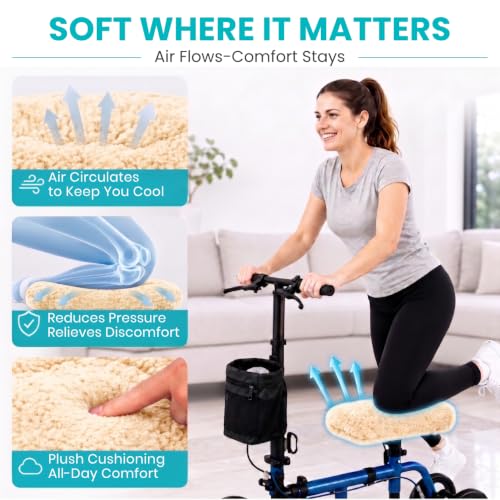 Vive Mobility Knee Scooter Pad Cover - Soft Adult Sheepskin Memory Foam - color: Off-white