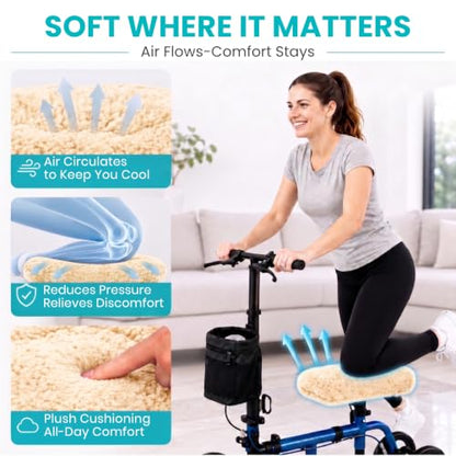 Vive Mobility Knee Scooter Pad Cover - Soft Adult Sheepskin Memory Foam - color: Off-white