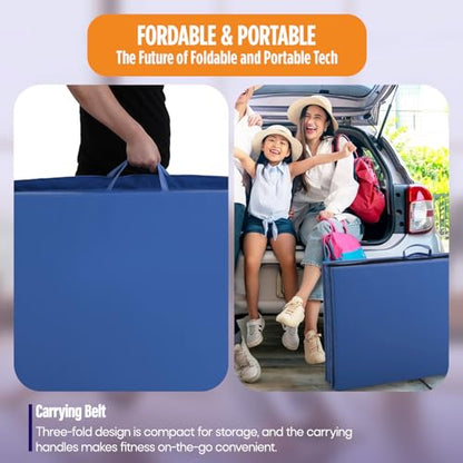 Gymnastics Mats Foldable Tumbling Mats Portable Gymnastics Exercise Mat Thick Gymnastics Tumbling Mats Pad Home Exercise Panel Mat With Carrying Handles - color: Blue, size: 4 ft W x 10 ft L
