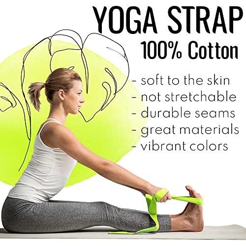 TECEUM 2 IN 1 Yoga & Mat Strap for Stretching – Cotton – 6/8/10 ft - color: Bright Green, size: 6 ft