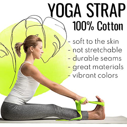 TECEUM 2 IN 1 Yoga & Mat Strap for Stretching – Cotton – 6/8/10 ft - color: Bright Green, size: 6 ft