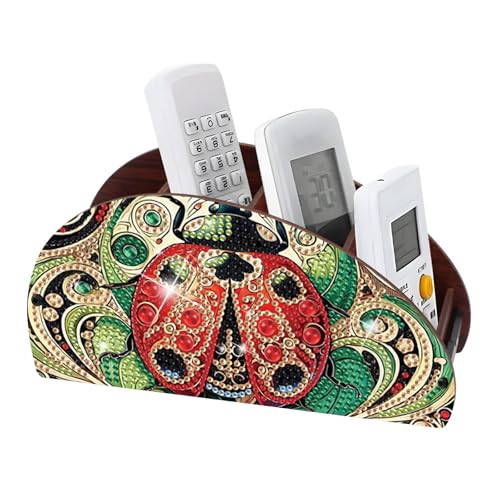 DIY Diamond Painting Storage Box, Red Ladybug Handmade 5D Diamond Art Case Multi-Compartment Wooden Desktop Organizer Holder for TV AC Remotes Makeup Brushes Pens Tabletop Craft Storage - color: Ladybug