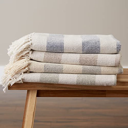 DII Rustic Farmhouse Cotton Cabana Striped Blanket Throw with Fringe, 50 x 60 - Cabana Striped Artichoke - color: Artichoke