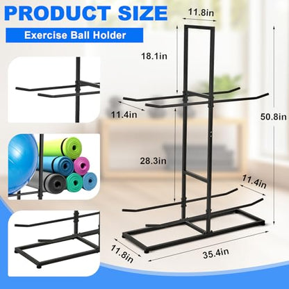 Blulu Exercise Ball Holder, Stability Ball Rack, Exercise Ball Storage Racks Suitable for Yoga Ball Stability Ball Yoga Mats Home and Commercial Gym