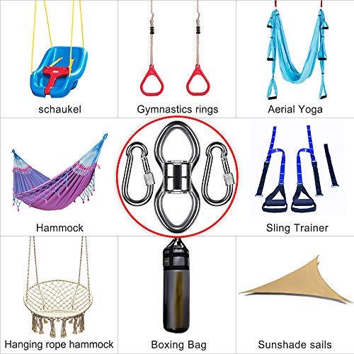 SELEWARE Silent Bearing Swing Swivel with 2 Carabiners, 360° Rotational Device Hanging Accessory for Tree Swing, Hammock Chair, Yoga,1200LB Capacity - color: Swivel (C) and 2 Carabiners