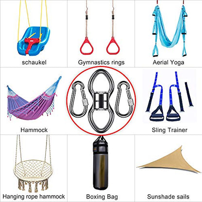 SELEWARE Silent Bearing Swing Swivel with 2 Carabiners, 360° Rotational Device Hanging Accessory for Tree Swing, Hammock Chair, Yoga,1200LB Capacity - color: Swivel (C) and 2 Carabiners