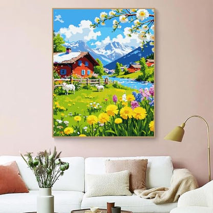 ZRIZQ Mountain Paint by Numbers Kit for Adults Beginner,Landscape,16x20 | Full set with rich paints,wooden brushes,rolled canvas.Calming activity.Beginner friendly.Just open and paint. - color: 16"X20"Rolled Canvas-Landscape 8