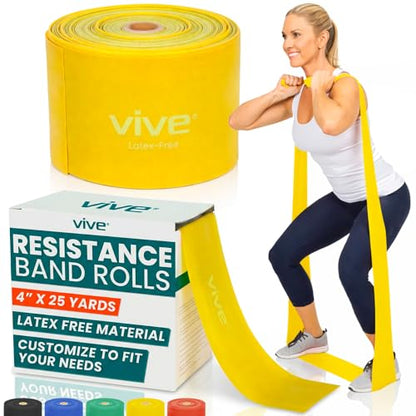 Vive Professional Resistance Bands - 25 Yard Non-Latex Roll for Physical Therapy, Lower and Upper Body Exercise Workout - Straight Elastic for Strength Training, Rehabilitation, Women, Men - color: Yellow