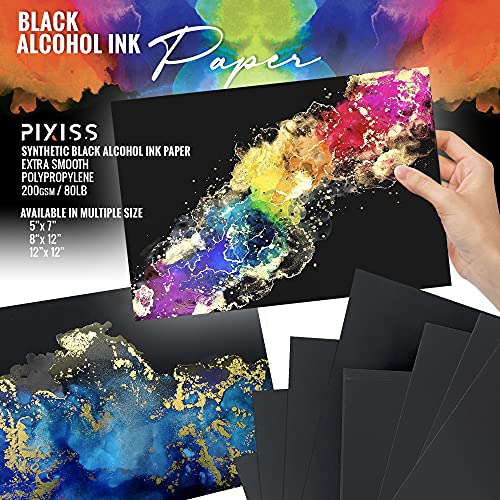 Pixiss Black Alcohol Ink Paper - 25 Sheets Heavy Weight Art Paper for Alcohol Ink & Watercolor - Extra Smooth Synthetic A4 5x7 Inches, 300gsm - size: 5x7 (25 Pack)