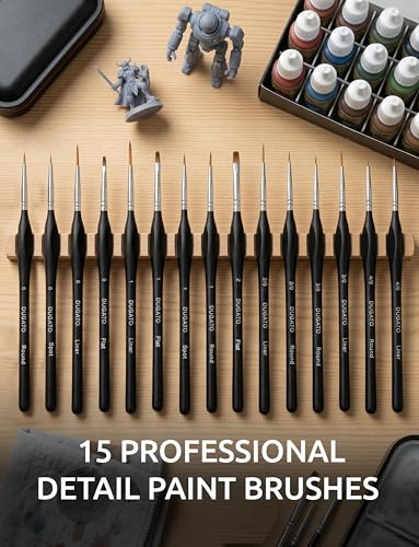 DUGATO Fine Detail Brush Set, 15-Piece Miniature Brushes with Case Holder | Detailing Paint Brush Set, Ergonomic Triangular Handles & Travel Case for Acrylic, Watercolor, Oil, Models & Warhammer - color: 15pcs Fine Paint Brush Set - Black