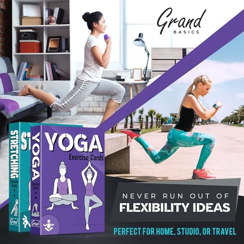 [2-PACK] Yoga & Stretching Exercise Cards with 121+ Poses and 26 Complete Routines - Large 5"x3.5" Waterproof Fitness Deck for Daily Flexibility Training, Perfect for Women & Men, All Levels