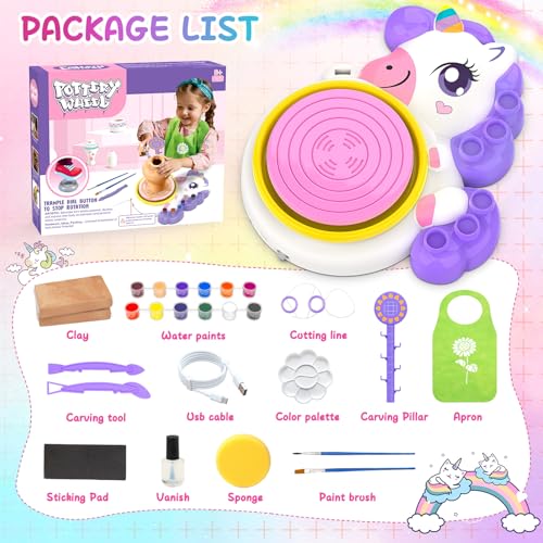 Pottery Wheel for Kids, Unicom Craft Kit Arts and Crafts for Kid Ages 6-12 | Complete Pottery Painting Kit with Clay Art Supplies Kids Toys Girls Birthday Chnistmas Git for 6 7 8 9 10 11 12+ Years Old - color: purple
