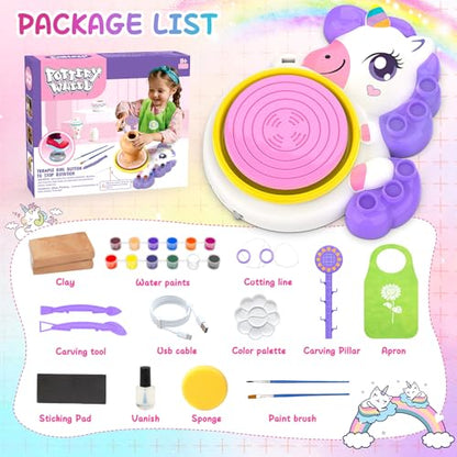 Pottery Wheel for Kids, Unicom Craft Kit Arts and Crafts for Kid Ages 6-12 | Complete Pottery Painting Kit with Clay Art Supplies Kids Toys Girls Birthday Chnistmas Git for 6 7 8 9 10 11 12+ Years Old - color: purple