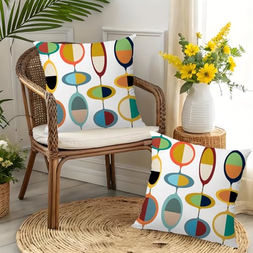 Mid Century Modern Throw Pillows Cover - Abstract Modern Pillow Covers Themed Decorative for Couch Sofa Bed Living Room Bedroom 18x18 inches Set of 2 - color: 10-white-167