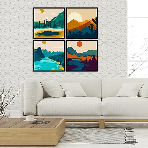 FQOVKYN 4 Pack Sunset Paint by Number for Adults Beginners, DIY Landscapes Paint by Numbers on Canvas, Acrylic Easy Painting by Numbers Oil Painting Kits for Home Wall Decor (8x8in)