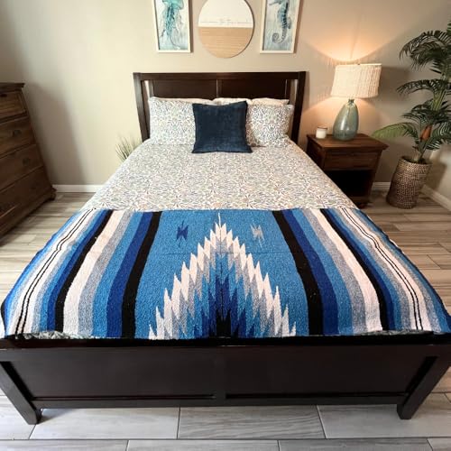 Open Road Goods Handwoven Mexican Diamond Blanket, Throw, or Yoga Bolster - Blue - color: Blue Blanket
