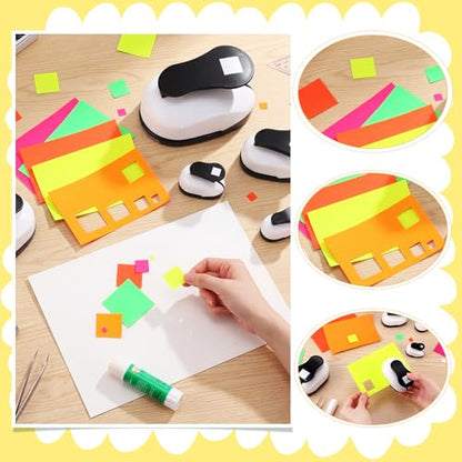 CHENGU 6 Pcs Square Punch Set 3in/2in/1.5in/1in/0.6in/0.3in Scrapbook Hole Punchers Crafting with 10 Sticker Paper Square Cutter Scrapbook for Office Supplies DIY Albums Photos(Black) - color: Black, style: Square