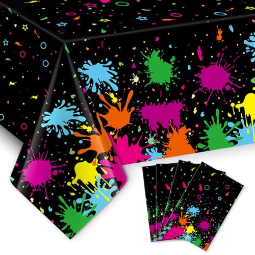 4 Pack Neon Table Cloths, 108 x 54 Inch Glow Party Table Covers Disposable Table Cover Graffiti Paint Glow Table Cloths for Halloween Birthday Black Light Neon Party Decorations - size: 4 PCS