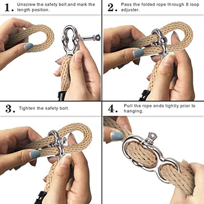 SELEWARE Tree Swing Rope Hammock Tree Straps Hanging Kit, Adjustable Rope Fast & Easy to Hang Hammock Chair Swing for Indoor Outdoor Tree Branch Camping Playground Accessories (Beige1, 40Inch,1 Pack) | Quick Easy Installation, Fits Tree Branches, Beige 1