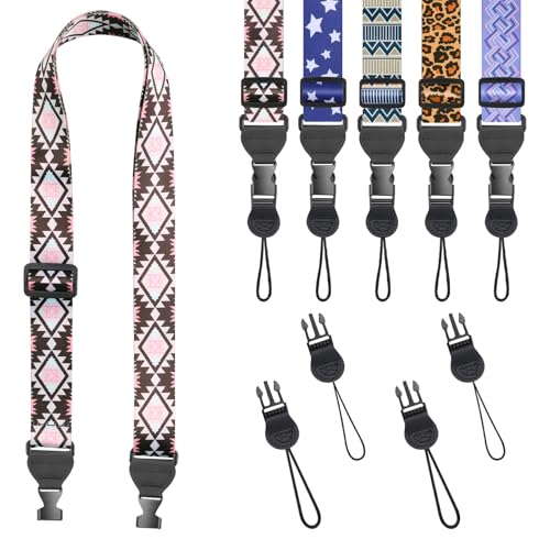 FIEIL Brown and Pink Rhombus Shoulder Strap, Adjustable Camera Strap with 2 Sets of Quick-Release Buckles, Comfortable Neck Strap for iPad, Tablet, Camera, Laptop, Binocular, Luggage Bag - color: Brown and Pink Rhombus
