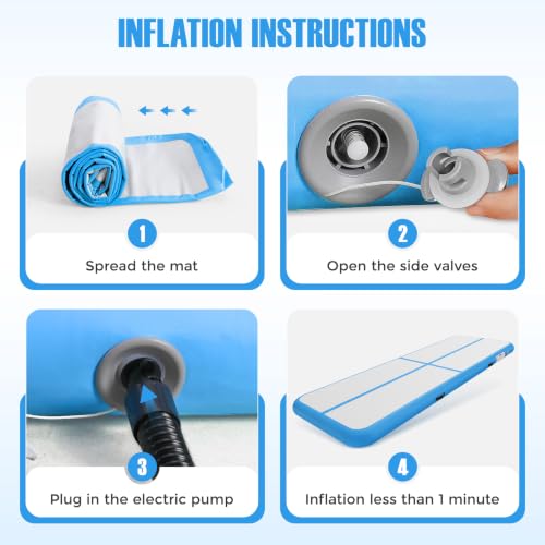Inflatable Gymnastics Mat Air Tumble Track Tumbling Mats with Pump - color: Blue, size: 10ft*3.3ft*4inch(3m*1m*10cm)