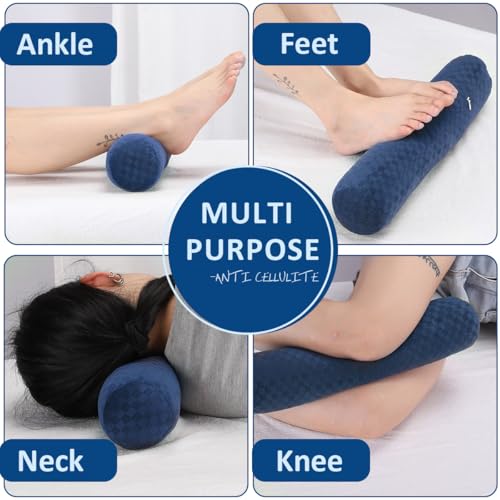Neck Roll Pillow,Cervical Neck Pillow Bolster Pillow for Sleeping | Cotton neck roll, machine-washable cover, supports neck, legs, back & sleeping, slim bolster for bed & yoga - color: Checkerboard--blue