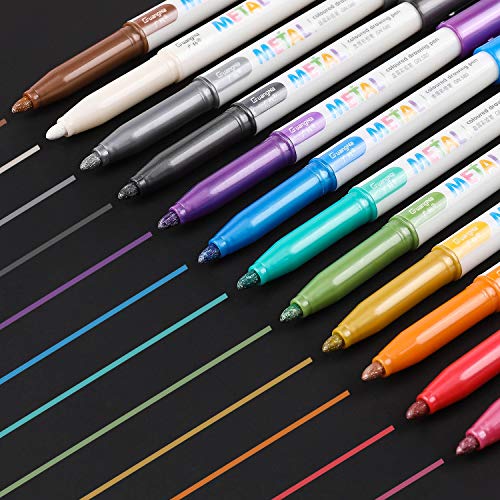 Sunshilor Metallic Markers Medium Point Metallic Marker Pens for Black Paper, Rock Painting, Easter Egg, Halloween Pumpkin, Card Making, Signature, Craft, Set of 12