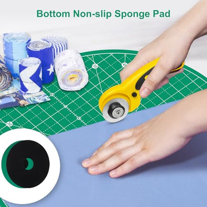 Headley Tools 13"x13" Round Rotating Cutting Mat, Self Healing Mat with 360-Degree Rotation & Anti-Slip Base, Sewing Board Cutting Mat Perfect for Fabric Quilting Leather Hobby Project, Green - color: Green, size: 13"L x 13"W