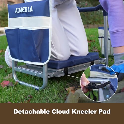 Aimerla K5 Foldable Kneeler Seat - Heavy Duty (Detachable Cloud Kneeler Pad) - Garden Stool - 2 Large Tool Bags - Portable Bench for Indoor & Outdoor - size: K5-Brown