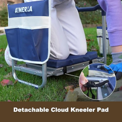 Aimerla K5 Foldable Kneeler Seat - Heavy Duty (Detachable Cloud Kneeler Pad) - Garden Stool - 2 Large Tool Bags - Portable Bench for Indoor & Outdoor - size: K5-Brown