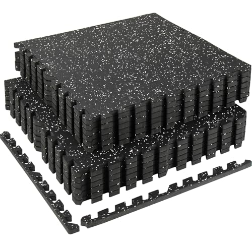 0.56" Rubber Top Gym Flooring, 12 Tiles 48 Sq Ft Heavy Duty Interlocking Gym Mats for Home Gym, Non-Slip High Density EVA Foam Workout Mat, Protect Floors from Weights, 24x24in, Black/White - color: Black/White, size: 12 Tiles (48 Sq Ft)