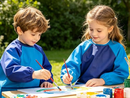 2 Pack Kids Art Smock Waterproof with Long Sleeve and 3 Roomy Pockets Artist Children Aprons for Toddlers Age 3-8 Painting Crafts（Blue） - color: 2 Pack Blue