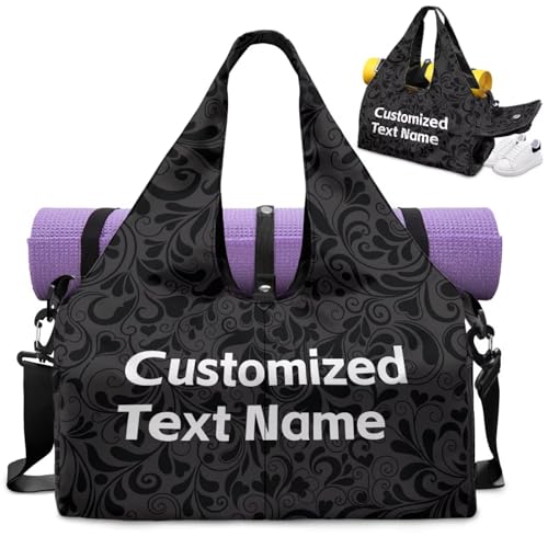 Yoga Gym Bag with Removable Adjustable Shoulder Strap, Shoe Compartment & Top Yoga Mat Holder 17.72x8.66x9.84in - color: A Customized Text Name