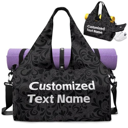 Yoga Gym Bag with Removable Adjustable Shoulder Strap, Shoe Compartment & Top Yoga Mat Holder 17.72x8.66x9.84in - color: A Customized Text Name