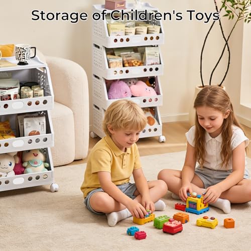UFORU 4 Tier Rolling Storage Cart,Plastic Open Storage Basket with Wheels