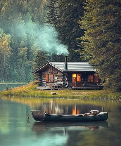 NDNXYXGS Forest Paint by Numbers Kits for Adults,Cabin DIY Painting Kit on Canvas,Lake Color by Numbers,Large Adult Paint by Number for Wall Decor and Gifts - color: lake