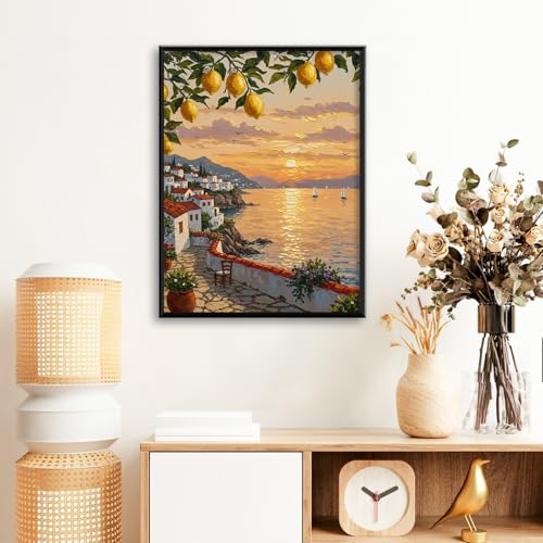 Lemon Tree Diamond Art Kits for Adults Beginners 12x16 in, DIY Craft Gift | Seaside Town Diamond Painting Kits for Adults, Stress Relief, Home Wall Decor, 5D Full Round Drill Gem Art - color: DP-US06