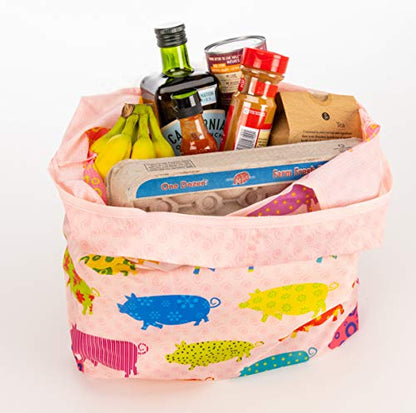 O-WITZ Reusable Grocery Bags | Vibrant Tote Bag For Groceries, Gym, Office, Beach Gear, Toys & More | Washable Design With Large Handles For Maximum Convenience | Folds Into A Small Pouch, Pig - color: Pig