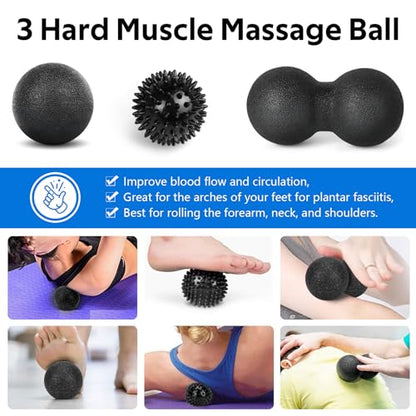 7 in1 Foam Roller Set for Deep Tissue Muscle Massager - Back Roller - color: Black