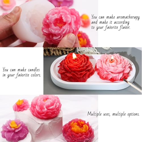 EuTengHao Peony Silicone Mold Set Flower Silicone Casting Mold Rose Resin Mold Easy Release Reusable for Wax Scented Candle Soap - Artistic Design for Home Decoration (6 Packs)