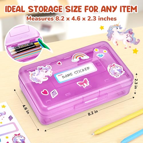 GAMENOTE Plastic Pencil Box with Personalized Sticker,Large Capacity,Purple | Kid Large Hard Pencil Case with Snap-tight Lid, Small Art Craft Storage Containers, School Supply Box for Boys, Girls - color: Purple