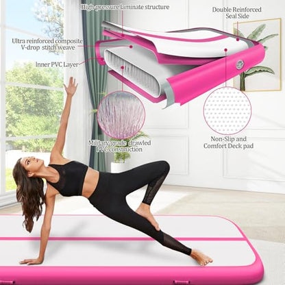 Air Mat Tumble Track, Gymnastics Mats Tumbling Track with Electric Air Pump for Home Use Cheerleading Training Kids Gym Yoga - color: Pink, size: 10ftx6.6ftx4inch