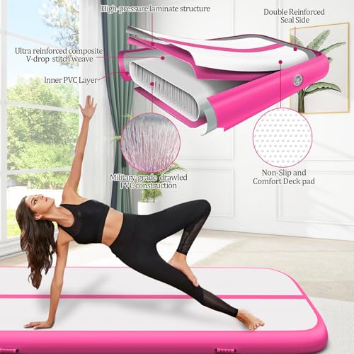 Air Mat Tumble Track, Gymnastics Mats Tumbling Track with Electric Air Pump for Home Use Cheerleading Training Kids Gym Yoga - color: Pink, size: 13ftx6.6ftx4inch