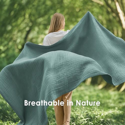 EMME Muslin Cotton Queen Blanket for Bed 90" x 90" Lightweight Breathable Layering Bedspread Gauze Soft Lightweight Airy Teal - color: 01 - Teal, size: Queen (90" x 90")