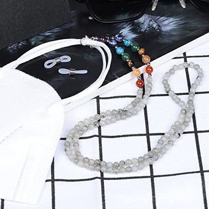 TUMBEELLUWA Reiki 7 Chakra Stone Beads Eyeglasses Chain for Women Men - color: Grey